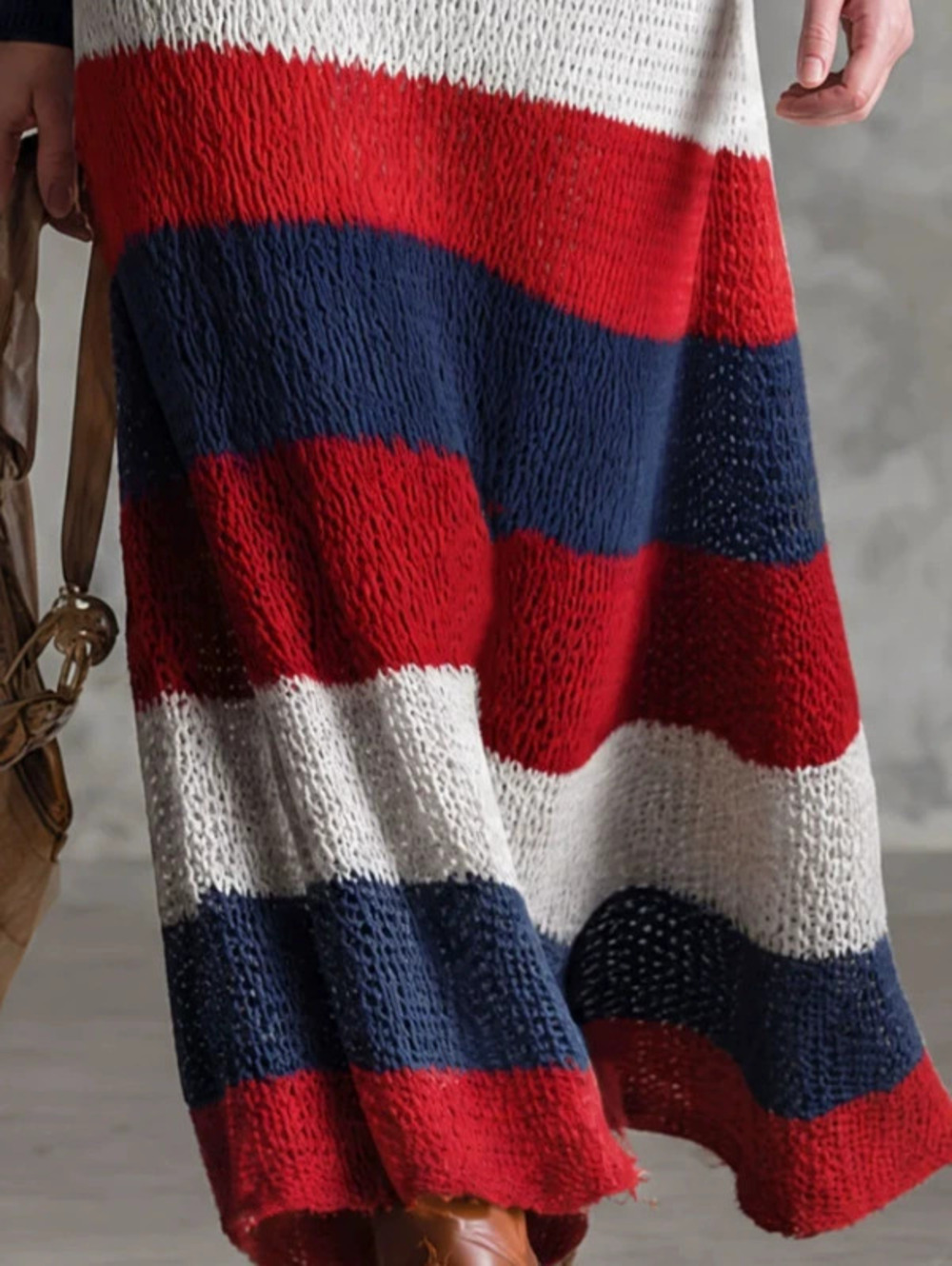 FOREVER 21 Vintage Red and Blue Color Block Long Sleeve Maxi Dress with Collar